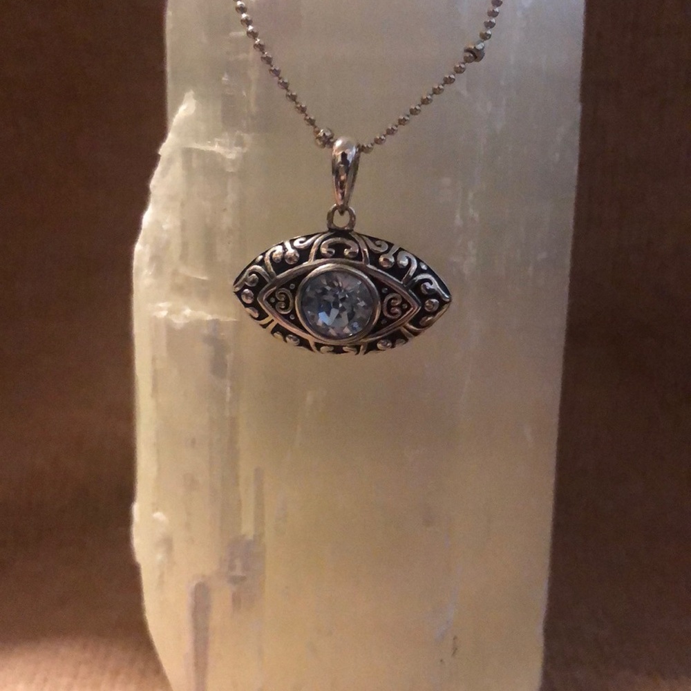 Sterling Silver Blue Crystal Eye Pendant Necklace